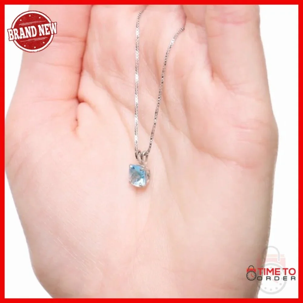 Sterling Silver 6mm Cushion Cut Gemstone Pendant Necklace 18 Inch Chain